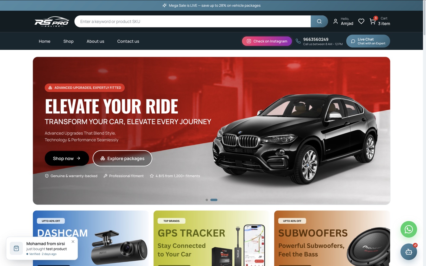 RS Pro Online — Car Accessories & Upgrades eCommerce Store built by MR Tech Solutions